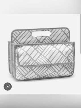 NEW Thirty-One Deluxe Double Duty Caddy Grey White Storage Organizer